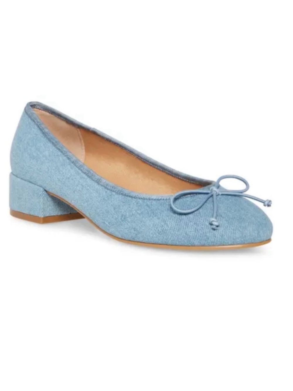 Steve Madden- Denim Ballet Flat Inspired Block Heel Pump. Size: 6